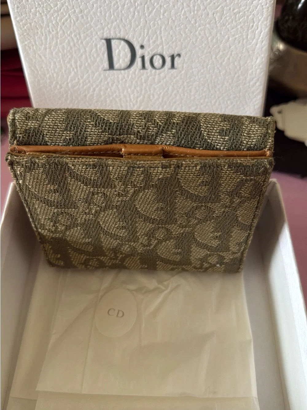 Dior Oblique Canvas Mini Wallet in Olive Green with Gold 'D' Charm